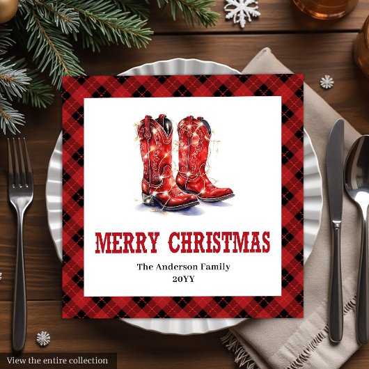 Rustic Western Red Black Tartan Holiday Napkins Servet