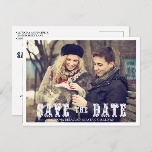 RUSTIC WESTERN SCRIPT FOTO BEWAREN DE DATUM BRIEFK AANKONDIGINGSKAART (Voorkant / Achterkant)