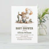 Rustic Western Teddy Bear Baby Shower Invitation Kaart (Staand voorkant)