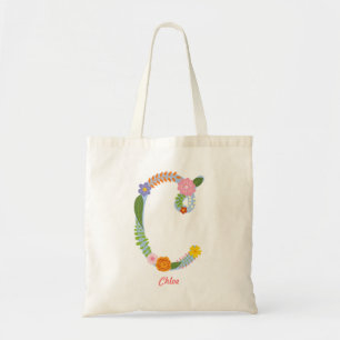 Rustic Whimsical Flower Monogram (C) Tote Bag