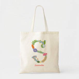 Rustic Whimsical Flower Monogram (S) Tote Bag