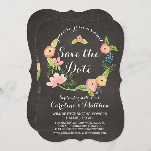 Rustic Whimsical Granny Chic Hipster Chalkboard Save The Date (Voorkant / Achterkant)