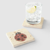 Rustic Whimsical Primitive Floral Ladybug Stenen Onderzetter (Zijkant)