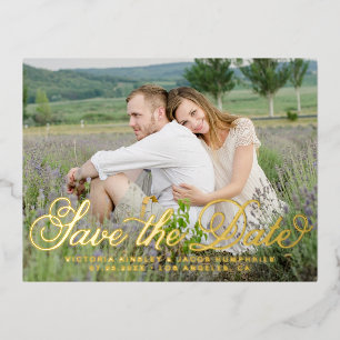 Rustic Whimsical Script Photo Save the Date Folie Uitnodiging Briefkaart