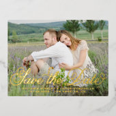 Rustic Whimsical Script Photo Save the Date Folie Uitnodiging Briefkaart (Voorkant)