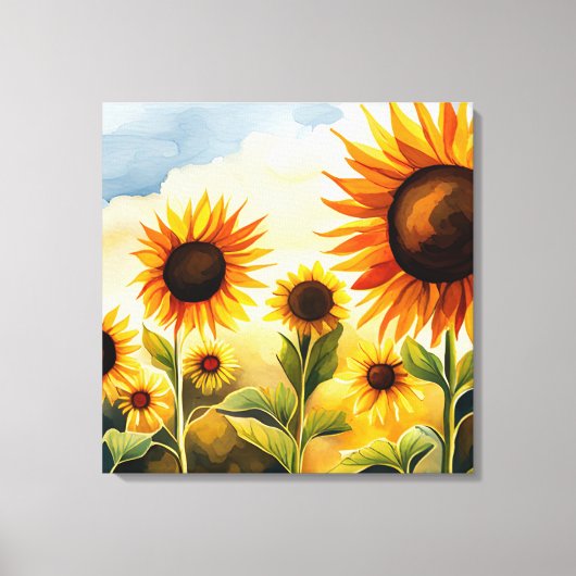 Rustic Whimsical Waterverf Sunflower Canvas Afdruk (Voorkant)