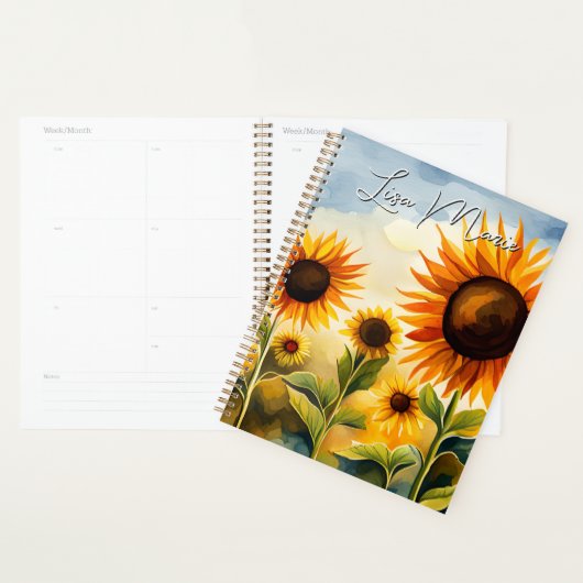Rustic Whimsical Waterverf Sunflower Field Planner (Display)