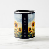 Rustic Whimsical Waterverf Sunflower Monogram Mok (Midden)
