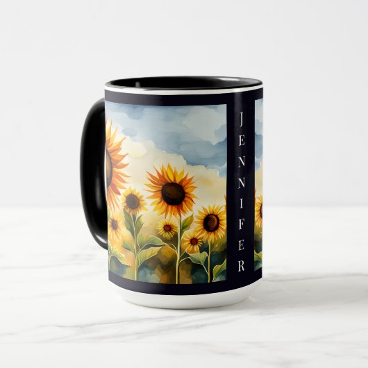 Rustic Whimsical Waterverf Sunflower Monogram Mok (Voorkant links)