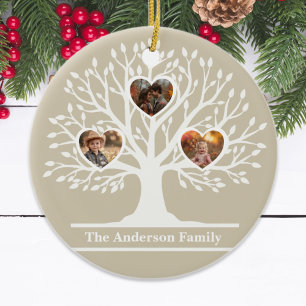 Rustic White 3 foto stamboom gepersonaliseerd Keramisch Ornament