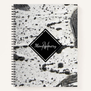 Rustic White Aspen Bark Texture Monogram Name Notitieboek