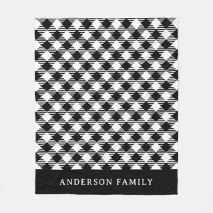 Rustic White Black Buffalo Check Monogram Fleece Deken