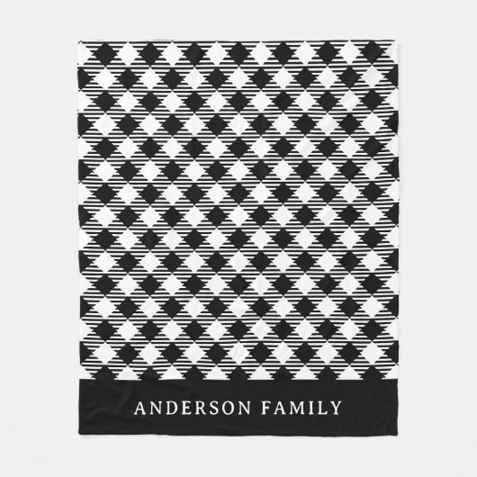 Rustic White Black Buffalo Check Monogram Fleece Deken (Voorkant)