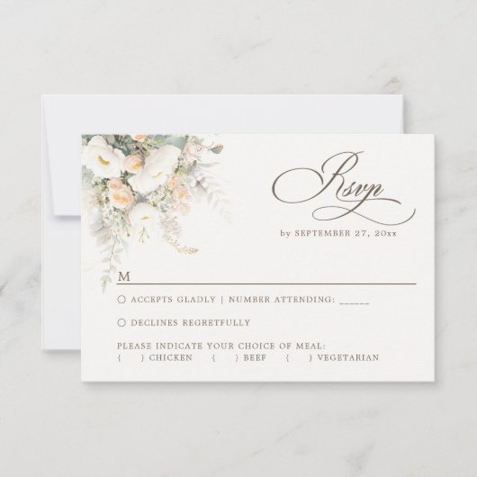 Rustic White Blooms Options de repas Mariage Carte (Devant)