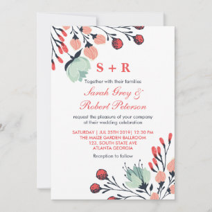Rustic White Blue Floral Wedding Invitation Kaart