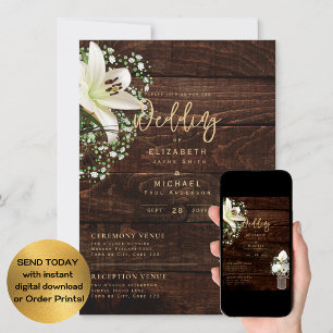Rustic White Calla Lilies Floral Wedding Digital Kaart