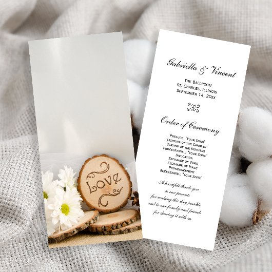 Rustic White Daisies Woodland Wedding Programme
