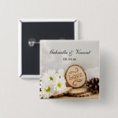 Rustic White Daisies Woodland Wedding Vierkante Button 5,1 Cm (Voorkant /achterkant)