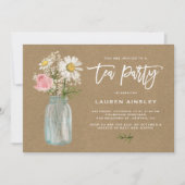 Rustic White Daisy in Mason Jar Kraft Tea Party Kaart (Voorkant)