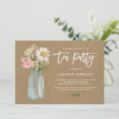 Rustic White Daisy in Mason Jar Kraft Tea Party Kaart (Staand voorkant)