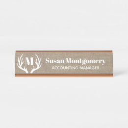 Rustic White Deer Antlers Faux Burlap Bureau Naambordje