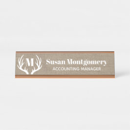 Rustic White Deer Antlers Faux Burlap Bureau Naambordje