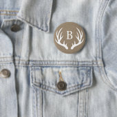 Rustic White Deer Antlers & Faux Burlap | Monogram Ronde Button 5,7 Cm (In situ)