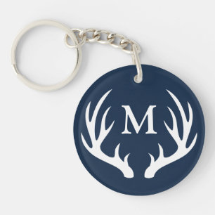 Rustic White Deer Antlers   Monogram Sleutelhanger