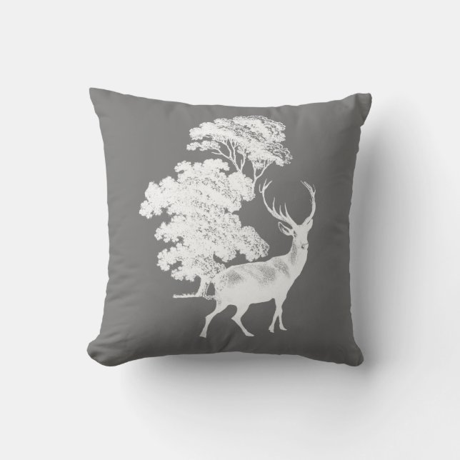 Rustic White Deer Silhouette op Grey Kussen (Voorkant)