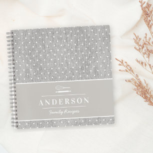 Rustic White en Grey Polka Dots Family Recipe Notitieboek