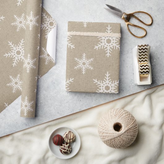 Rustic White Faux Burlap Snowflake Pattern Cadeaupapier (Crafts)