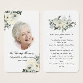 Rustic White Floral Photo Funeral Prayer Card Visitekaartje (Voorkant /achterkant)
