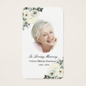 Rustic White Floral Photo Funeral Prayer Card Visitekaartje (Voorkant)