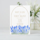 Rustic white gold lavender blue floral wedding kaart (Staand voorkant)