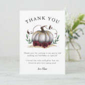Rustic White Gold Pumpkin Birthday Party Bedankkaart (Staand voorkant)