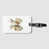 Rustic White Green Gold Bow Personalized Bagagelabel (Voorkant (horizontaal))