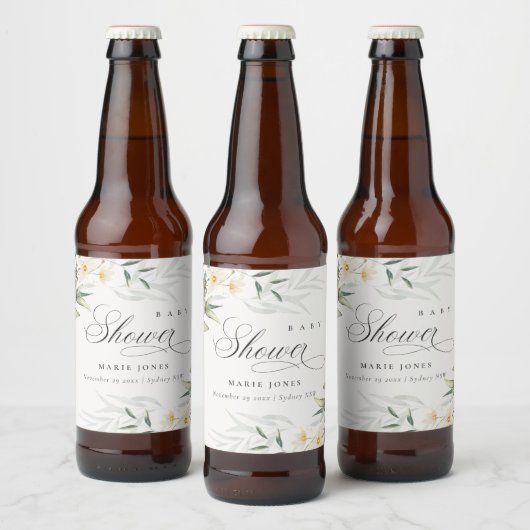 Rustic White Greenery Floral Bunch Baby shower Bier Etiket (Flessen)
