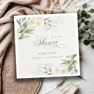 Rustic White Greenery Floral Bunch Baby shower Servet