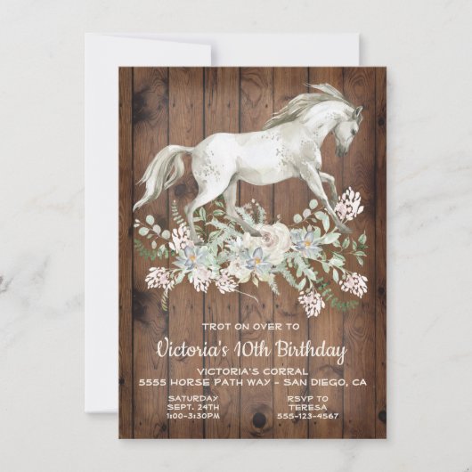 Rustic White Horse Invitation de fête d'anniversai (Devant)