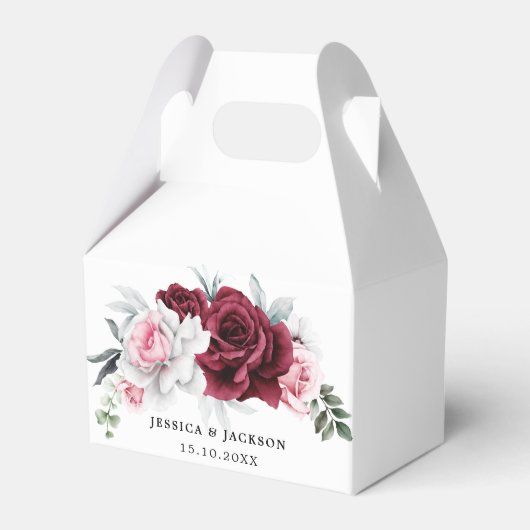 Rustic White Maroon Rose Floral Wedding  Bedankdoosjes (Voorkant Zijde)