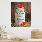 Rustic White Milk Jug met Flowers Weddenschap Welk Poster (Keuken)