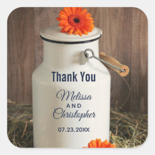Rustic White Milk Jug met Flowers Wedding Vierkante Sticker