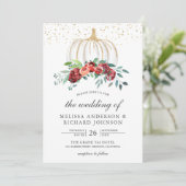 Rustic White Pumpkin Burgundy Floral Fall Wedding Kaart (Staand voorkant)