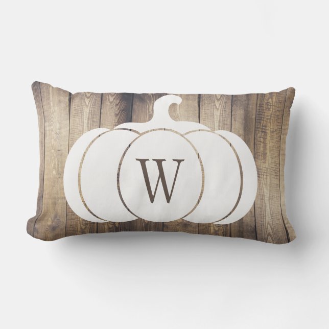 Rustic White Pumpkin Farmhouse Wood Monogram Kussen (Voorkant)
