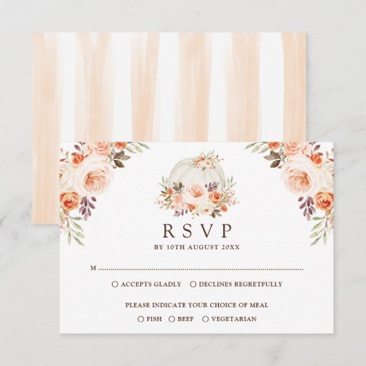 Rustic White Pumpkin Herfst Flowers Wedding RSVP Kaart (Voorkant / Achterkant)