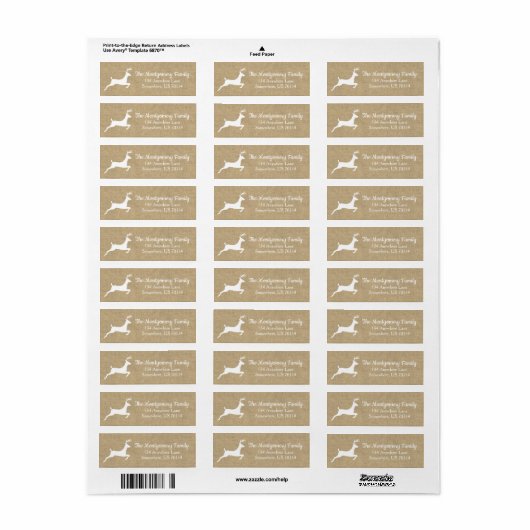 Rustic White Reindeer Faux Burlap Etiket (Full Sheet)