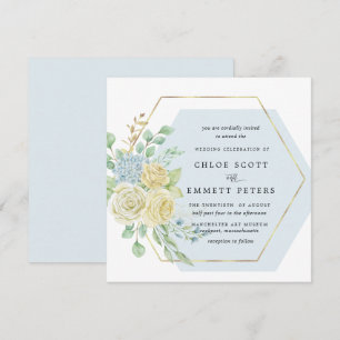 Rustic White Rose Blue Hydrangea Square Wedding Kaart