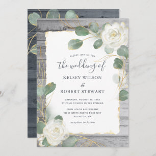 Rustic White Rose Gold Floral Greenery Wedding Kaart