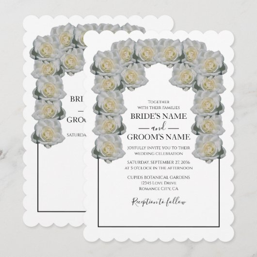 Rustic White Roses Wedding Invitations Kaart (Voorkant / Achterkant)