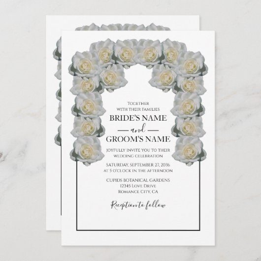 Rustic White Roses Wedding Invitations Kaart (Voorkant / Achterkant)